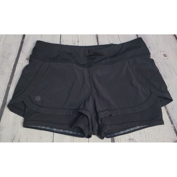 Athleta Womens Pulse 2 in 1 Shorts XS Workout Lined Black Running Athletic - Picture 1 of 6